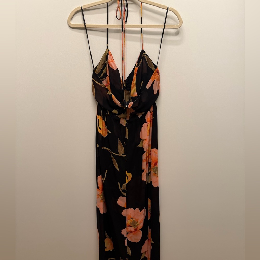 Reformation Addie Floral Cutout Midi Dress - Black with Pink & Coral Floral - Picture 8 of 8